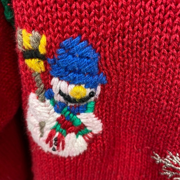 Nutcracker Christmas Snowmen Hand Knit Sweater Embroidery Button Up Large LG - Picture 5 of 8